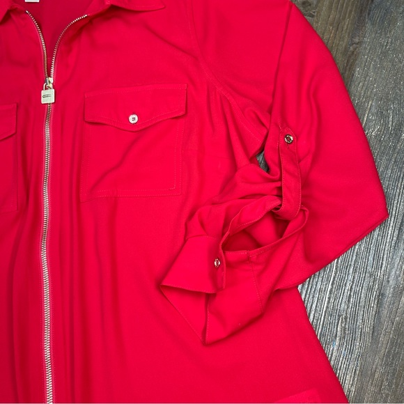 ✳️ MICHAEL MICHAEL KORS Zip Front Roll Tab Sleeve Utility Shirt Red Size 1X - Picture 5 of 9